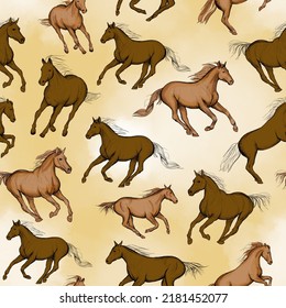 Seamless Running Horses Pattern, Wild Horse Jumping Design