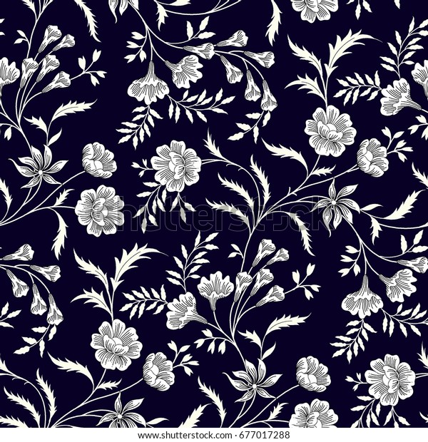 Seamless Small Floral Pattern On Dark Stock Illustration 677017288