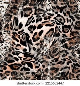 Seamless snake and leopard pattern, abstract animal print, African animal texture.