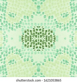 Seamless Snake Skin. Cobra Leather Animal Print. Rugged Exotic Illustration. Green Color Rapport. Grunge Distress Fabric. Watercolor Snake Skin.