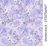 Seamless Soft Lavender Floral Pattern with Lilies and Peonies in Pastel Tones