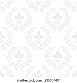 Seamless Subtle Gray Vintage Fleur De Lis And Laurel Wreath Pattern