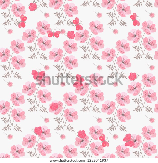 Seamless Summer Floral Pattern Pink Poppy Stock Illustration