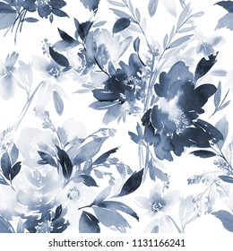 藍色の手作りの水彩花の継ぎ目のない夏模様 のイラスト素材 Shutterstock