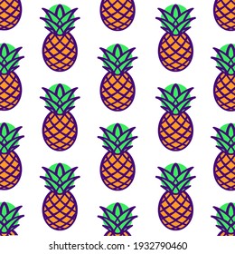 Seamless summer pineapple pattern on noncolored  background. Fruit illustration.