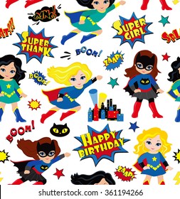 Seamless Superhero Girls Background Pattern. Raster Copy.