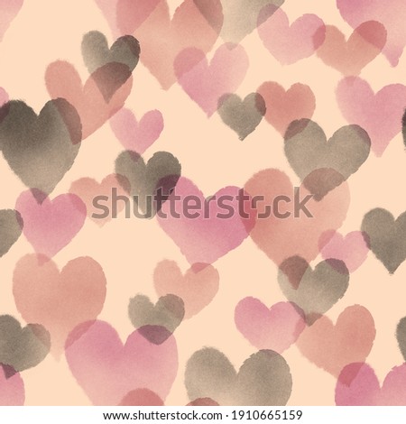 Seamless surface pattern of transparent hearts in brown, cream, burgundy, and black