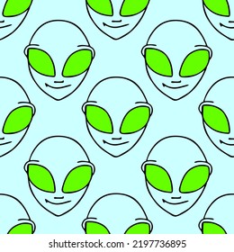 Seamless Symmetrical Pattern With Close-up Humanoid Face On A Green Background, Texture, Design