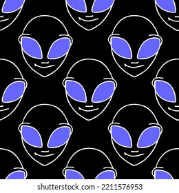 Seamless Symmetrical White And Blue Pattern With A Close-up Humanoid Face On A Black Background, Texture, Design