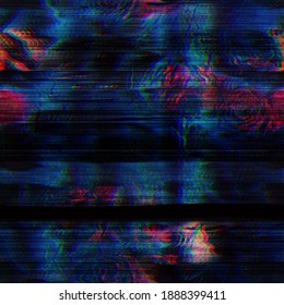 Seamless Techno Glitch RGB Monitor Noise. High Quality Illustration. Repeat Bad Data Pattern. Futuristic Distorted Signal Computer Screen Failure. Red Green And Blue Distortion Texture Effect.