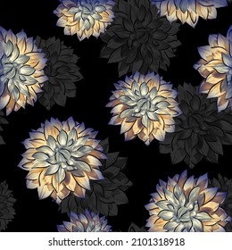 Seamless Textile Flower Design With Black Ground