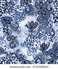 seamless textile pattern featuring a fusion of ornate Bohemian paisley and Leopard animal print.