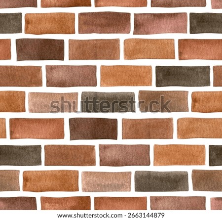 Seamless texture of brown brick wall. Watercolor illustration, pattern.
