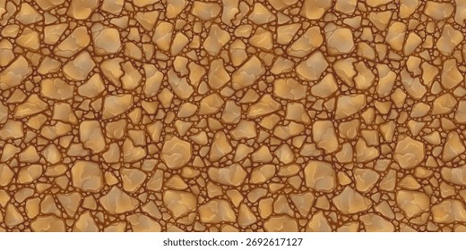 Seamless texture for game development in an everyday style. Cartoon game textures, rocks and ground surface seamless pattern. Stone walls, ground, or floor. Textural background for creativity.