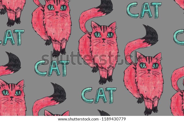 Seamless Texture Hand Drawn Cats Repeating Stock Illustration ...