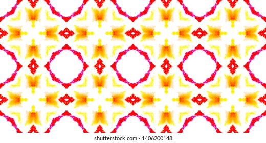 Seamless Tie Dye Background. Purple, Yellow and Red Texture. Artistic Grunge Kaleidoscope. Handdrawn Abstract Chevron. Old Retro Fabric. Watercolor Tie Dye Pattern. - Shutterstock ID 1406200148