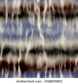 Seamless tie dye stripe pattern for fashion print. High quality illustration. Faux digital render of horizontal tie dye stripes with creases. Vibrant artistic hippie or bohemian culture print.