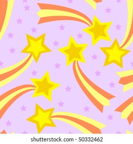 Seamless, tileable and fully repeatable raster illustration of colorful shooting stars