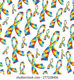 A Seamless Tiled Autism Awareness Ribbon Background.