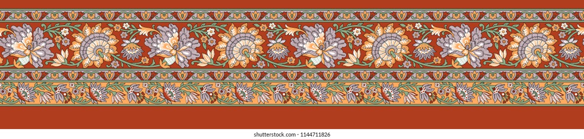 Seamless Traditional Indian Floral Border