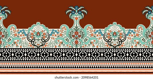 Seamless Traditional Indian Motif And Border Use To Digital Design .