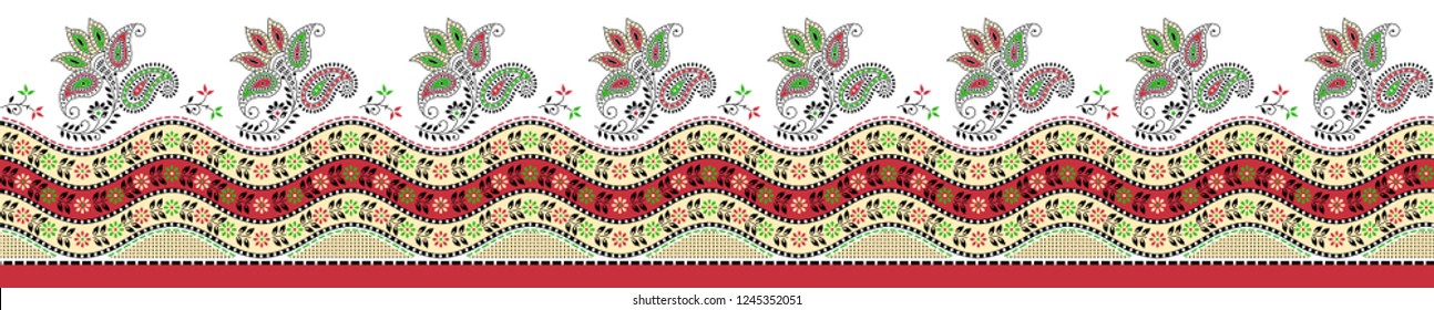 seamless traditional  indian  paisley  motif  border design - Shutterstock ID 1245352051