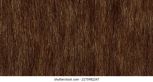 Seamless tree bark background texture closeup. Tileable panoramic natural wood oak, fir or pine forest woodland surface pattern. Rustic detailed dark reddish brown wallpaper backdrop. 3D rendering.