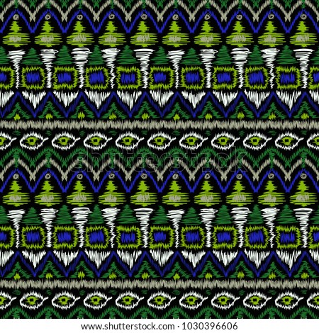 Seamless tribal ikat scribble pattern retro background