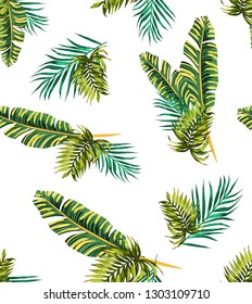 Seamless Tropical Leaves Drawing Palm Leaf Stock Illustration