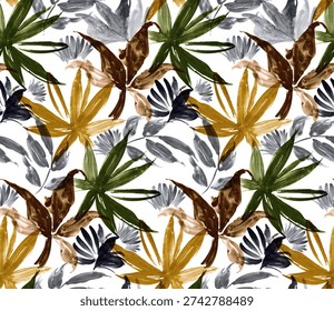 Seamless tropical pattern design. Hand draw abstract exotic pattern design.