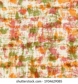 Seamless Ugly Color Retro Pattern For Print. High Quality Illustration. Orange, Green, And Burnt Orange Patterns Overlaid In Layers. Old Fashioned Vintage Style. Surface Pattern Design For Print.