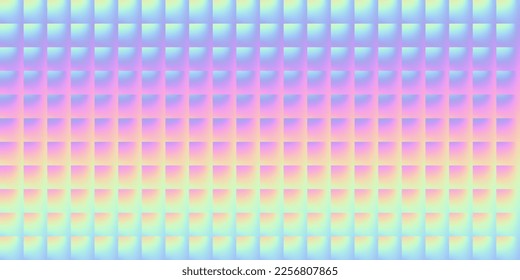 Seamless Vaporwave aesthetic psychedelic Y2K futurism geometric squares mosaic  faded pastel rainbow ombre pattern  Trendy iridescent holographic heatmap neon gradient effect background texture