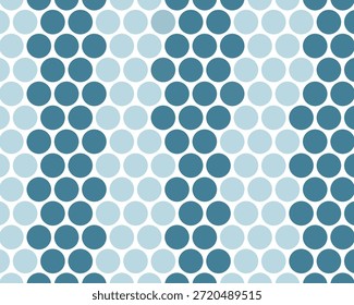 Seamless vector design featuring a blue abstract background with a geometric pattern of round circles and colorful dots in a mosaic tile style for wallpaper or fabric texture