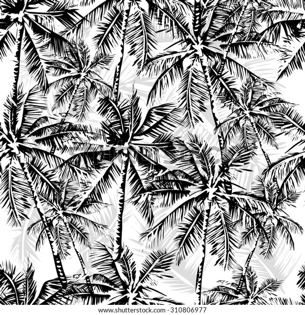 Seamless Vector Monochrome Tropical Pattern Depicting Stock ...