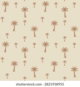Seamless vector pattern of date palm tree silhouettes. Diriyah Mud palms on a Diriyah Sand ground in a two scale scattered repeat. 1000pt tile for backgrounds textiles wallpaper and packaging.