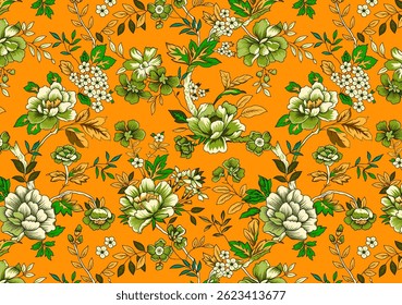  seamless vector pattern with flowers, Nordic folk art repetitive