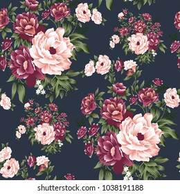 Seamless Vintage Flower Pattern On Navy Stock Illustration 1038191188 ...