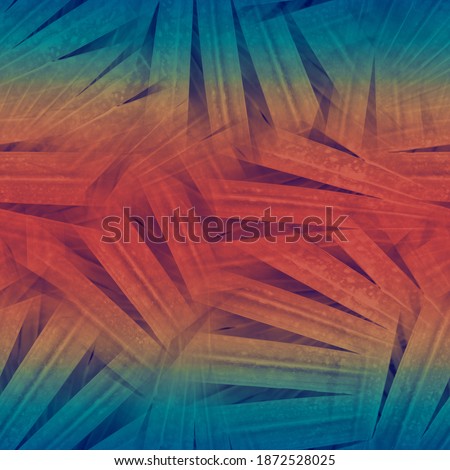 Seamless warm sunset tropical pattern navy blue foliage on sunset gradient. High quality illustration. Swim, sports, or resort wear repeat print. Ombre fade background. Seamless repeat pattern swatch.