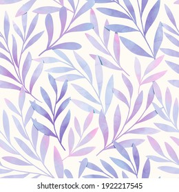 Seamless watercolor botanical pattern. Digitally hand painting floral background. Modern leaves design for fabric, wallpaper, surface.