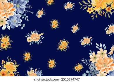 Seamless watercolor floral pattern. dark blue background; for wrappers, wallpapers, postcards, greeting cards, wedding invites, romantic events. - Powered by Shutterstock