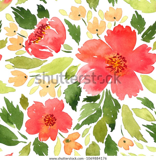 シームレスな水彩花柄 ゆるい花の絵 のイラスト素材