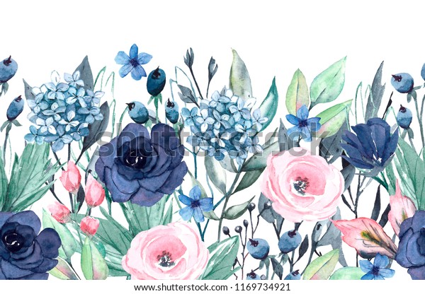Blue Watercolor Floral Design Wallpaper Border Lot of 3   W1191 Pink Purple 