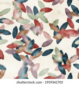 Seamless watercolor leaves trendy chic pattern for surface print. High quality illustration. Luxury sophisticated graphic design. Emotional tender romantic feeling. Paint wash bleeds in paper.