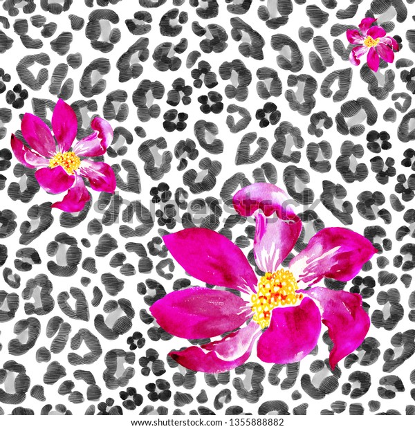 Seamless Watercolor Pattern Abstract Flowers Texture Stok İllüstrasyon
