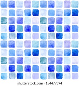 Seamless Watercolor Pattern With Blue Mosaic