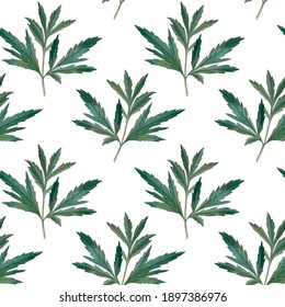 Seamless watercolor pattern, composition of green leaves and branches.Suitable for wrappers, wallpapers, postcards, greeting cards, prints, wrapping paper, textiles.