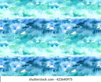 Seamless Watercolor Pattern With Green And Blue Stripes