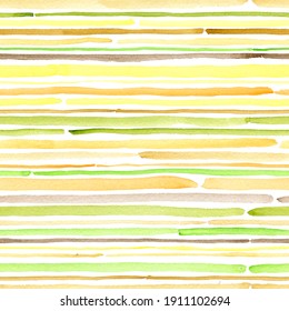 Seamless Watercolor Pattern With Handmade Yellow Orange Brown Green Stripes