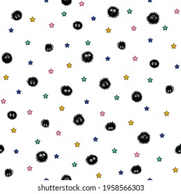 Seamless watercolor pattern and the image Black coals (blackheads) surrounded by stars  Texture for fabric  wrapping paper 