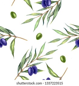 seamless watercolor pattern Olive branch